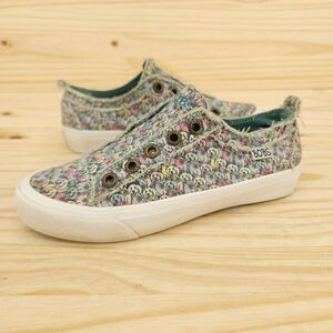 Bobs For Skechers Women's Slip On Sneakers Sz 6 Gray Dog Print Frayed Chic Shoes